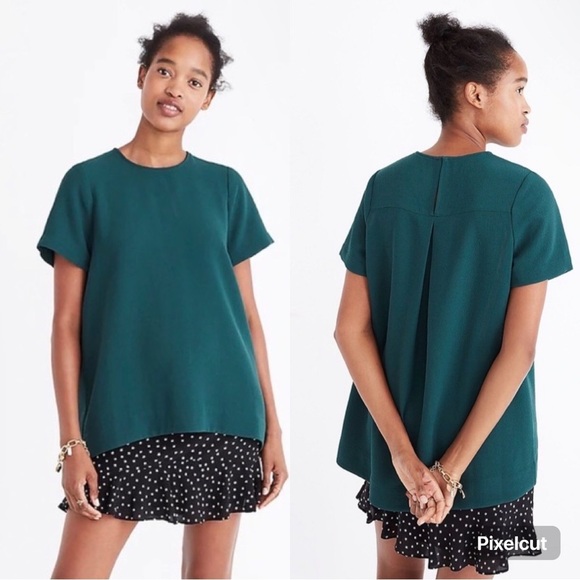 Madewell Tops - Madewell Green Tailored High-Low Hem Textured Short Sleeve‎ Shirt Size Large